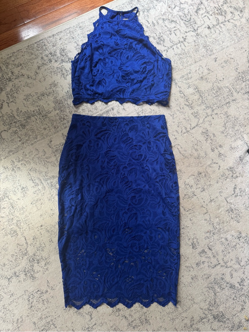 H&M Royal Blue Lace Pencil Skirt & Top